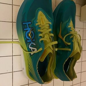 Hoka Carbon plated Rocket running shoes Teal & Lime - less 15 miles